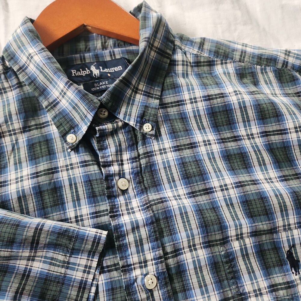 Polo Ralph Lauren Shirt Blake XL Short Sleeve Plaid Button-Down Cotton Preppy
